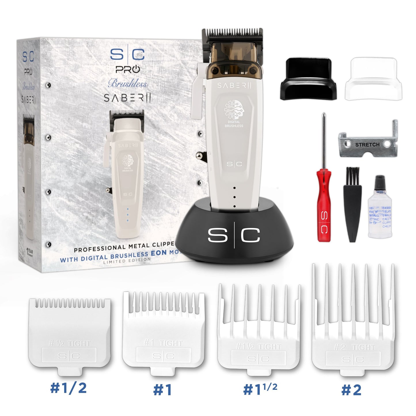 StyleCraft Saber 2.0 Cordless Modular Clipper w/ High-Torque Digital Brushless Motor - White