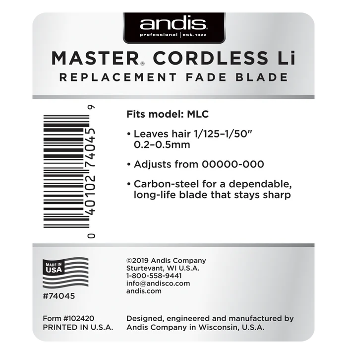 Andis Master Cordless Li Carbon-Steel Replacement Fade Blade (74045)