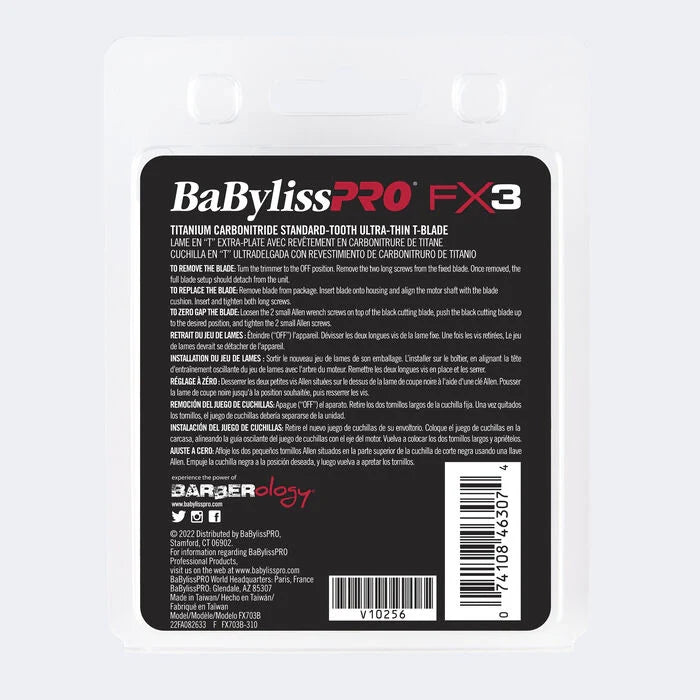 BaByliss PRO FX3 Titanium Carbon-Nitride Standard-Tooth Ultra-Thin Replacement T-Blade (FX703B)