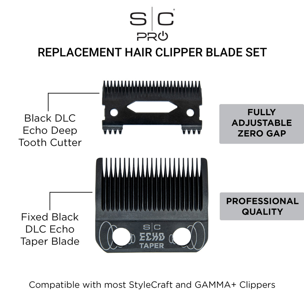 StyleCraft Fixed DLC ECHO Taper Blade & DLC Echo Deep Cutter - Black (SC553B)